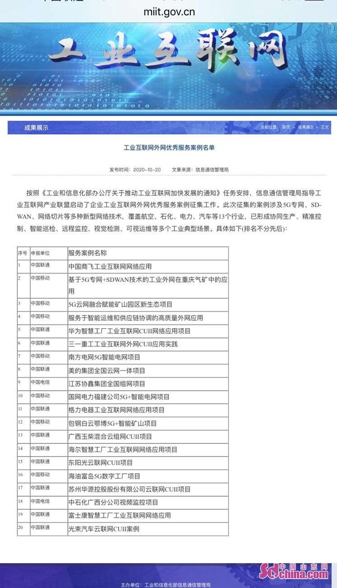 青岛联通"海尔智慧工厂工业互联网网络应用项目"荣获"工信部优秀服务